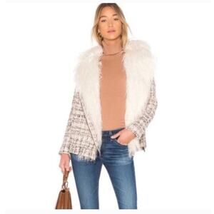 Lovers + Friends Brayden Tweed Faux Fur Lined Jacket Size Medium